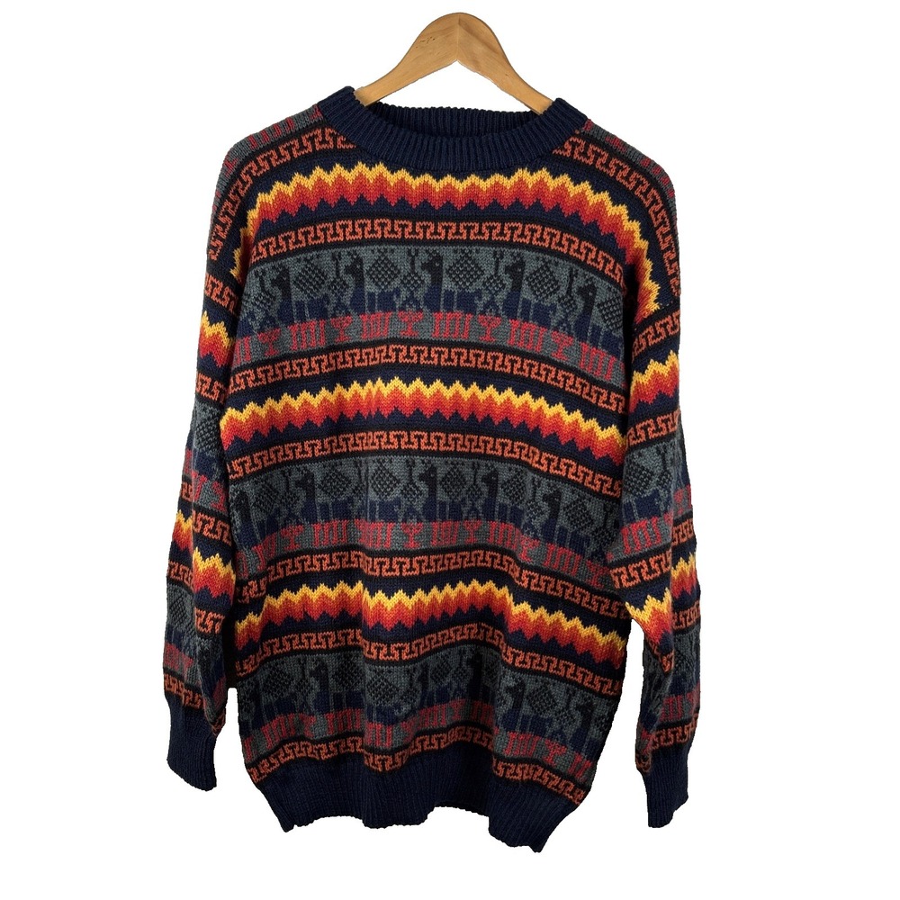 Gamboa Alpaca Wool Sweater Men's L Crewneck Pullover Made in Peru